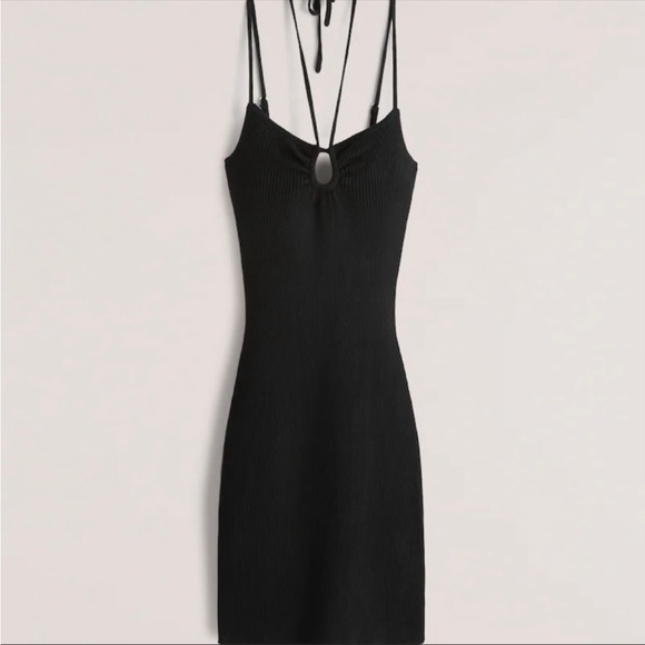NEW Abercrombie & Fitch Strappy Halter Mini Sweater Dress SZ XL in Black - Picture 2 of 9